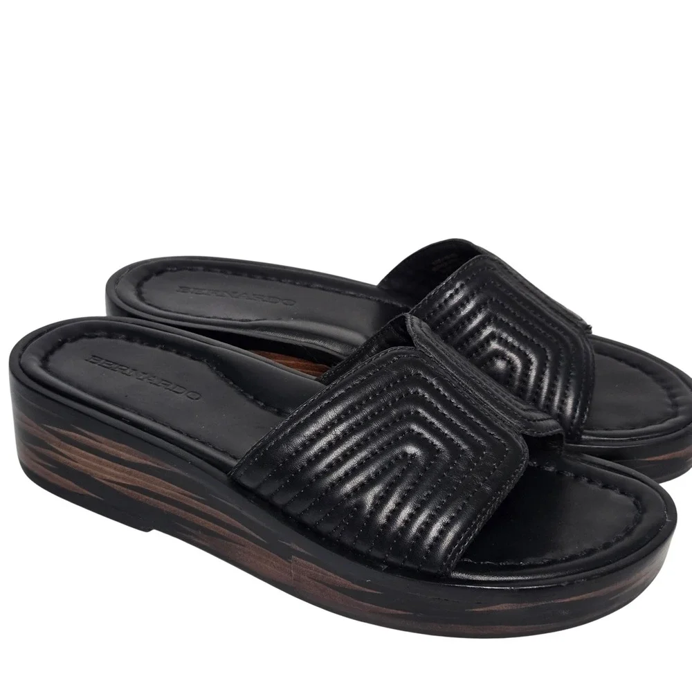 Bernardo FAEDRA Rare Black Quilted Platform Wedge Slide Brazil Sandals 8